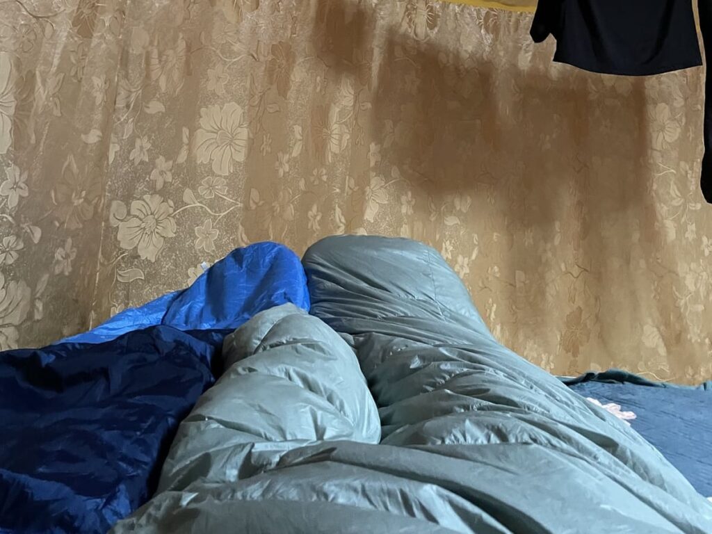 Sleeping bags in a Mongolian ger